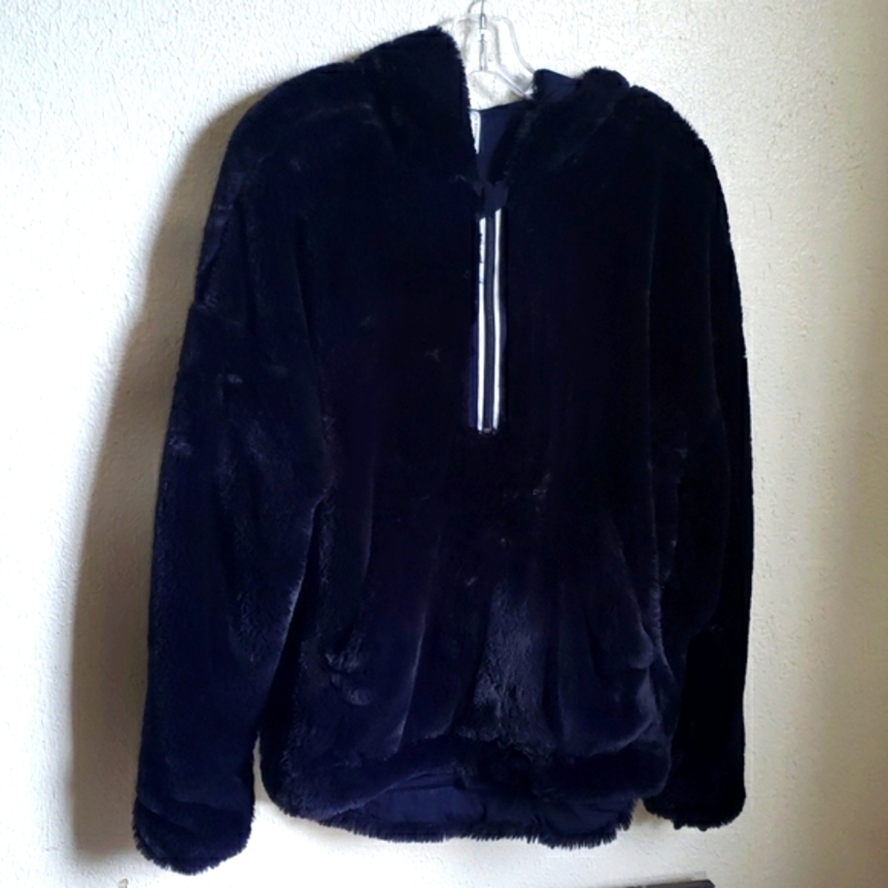Free People Movement Navy Blue Hooded Teddy Jacket Women's Size S Oversi…